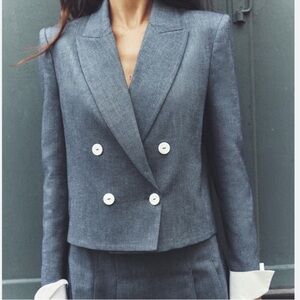 ZARA linen blend double breasted blazer with cuffs